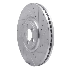 Jaguar XF Brake Rotor (1) - Front Right - R1 Concepts - Drilled & Slotted - Silver - `10-`24